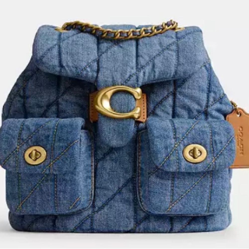 💯 Coach Quilted Blue Denim Backpack